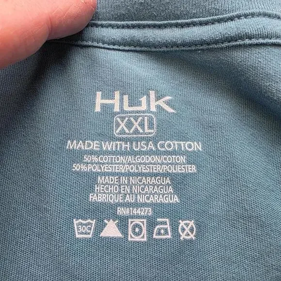 Huk Mens XXL Blue Long Sleeve Fishing T-Shirt Cotton Blend - Picture 4 of 6
